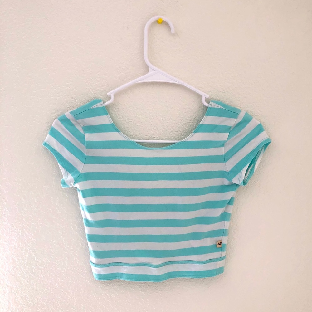 Teal and White Hollister Crop top